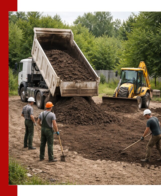 Доставка и укладка грунта для выравнивания участка в Саратове