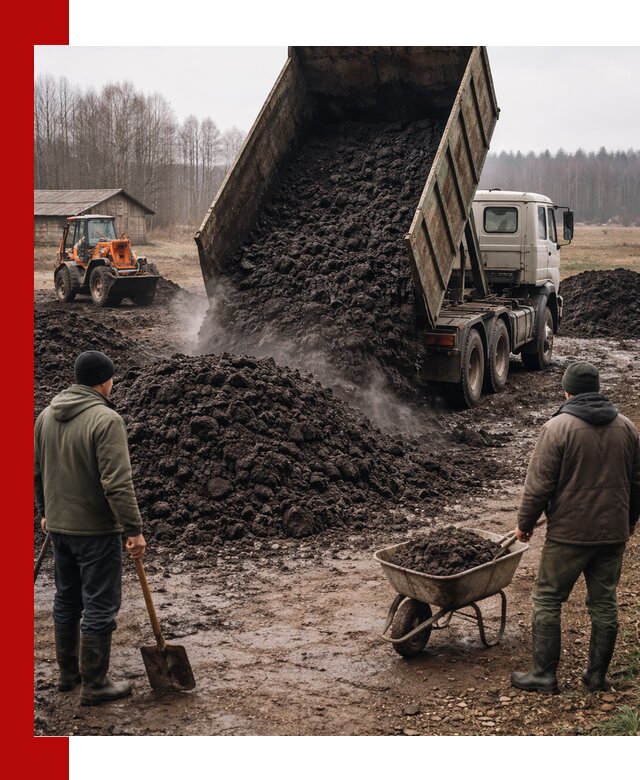 Доставка низинного торфа с разгрузкой и доставкой в Саратове