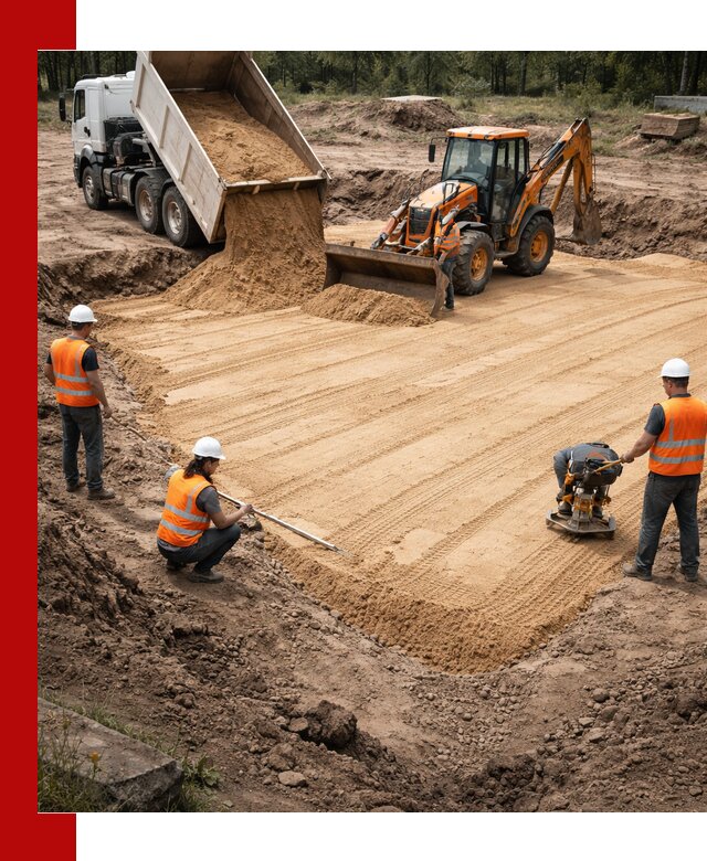 Устройство песчаной подушки для фундаментов и дорог в Саратове